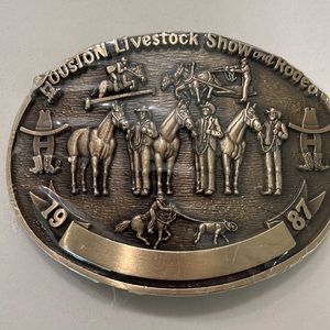 Brass Belt Buckle Houston Livestock Show and Rodeo 1987. Stamped # 224